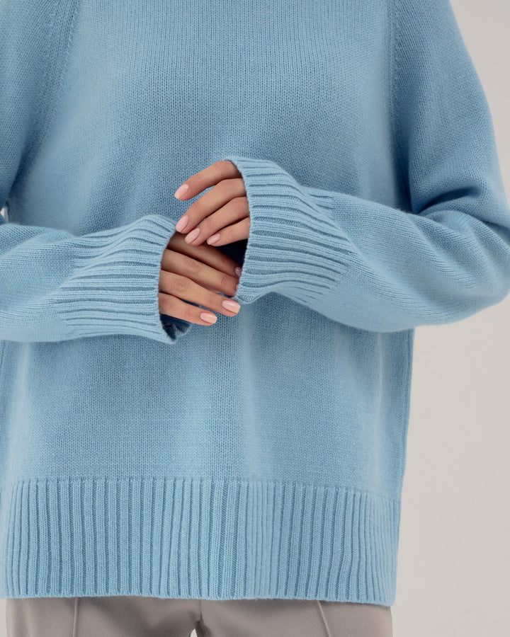 Damen Pullover mit hohem Rundhalsausschnitt Raglanärmeln und gerippten Bündchen