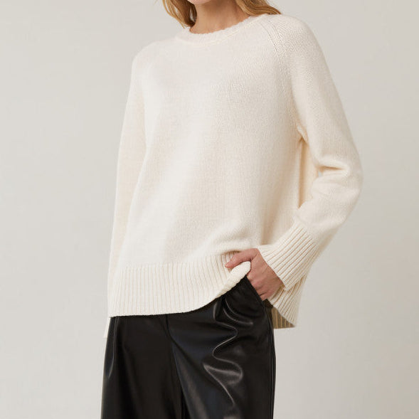 Damen Pullover mit hohem Rundhalsausschnitt Raglanärmeln und gerippten Bündchen