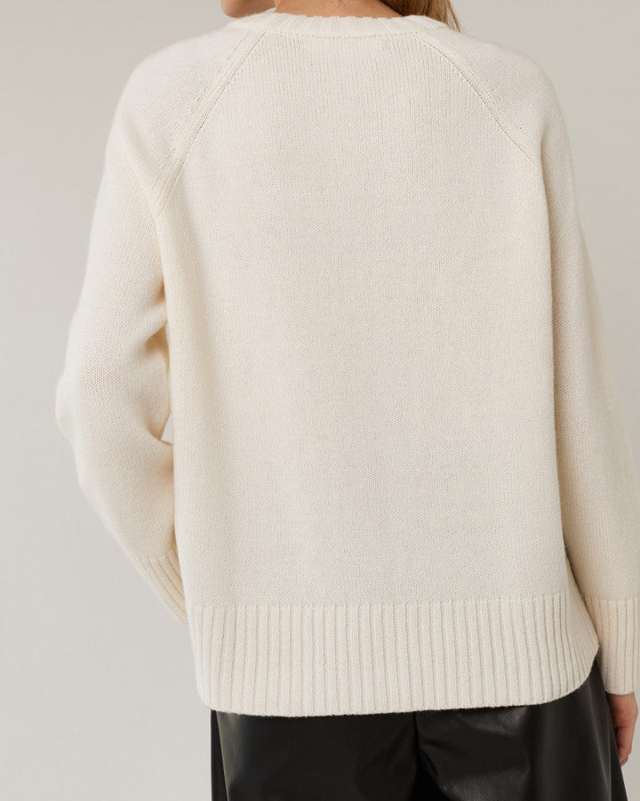 Damen Pullover mit hohem Rundhalsausschnitt Raglanärmeln und gerippten Bündchen