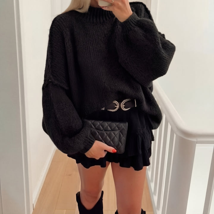 Damen Pullover mit Rundhalsausschnitt und Ballonärmeln