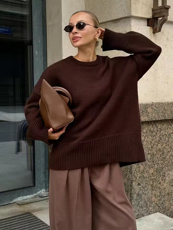 Damen Pullover mit Rundhalsausschnitt und elastischen Bündchen