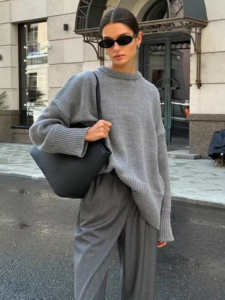 Damen Pullover mit Rundhalsausschnitt und elastischen Bündchen