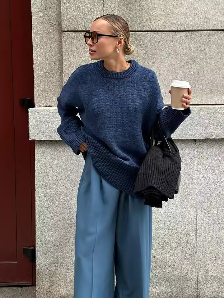 Damen Pullover mit Rundhalsausschnitt und elastischen Bündchen