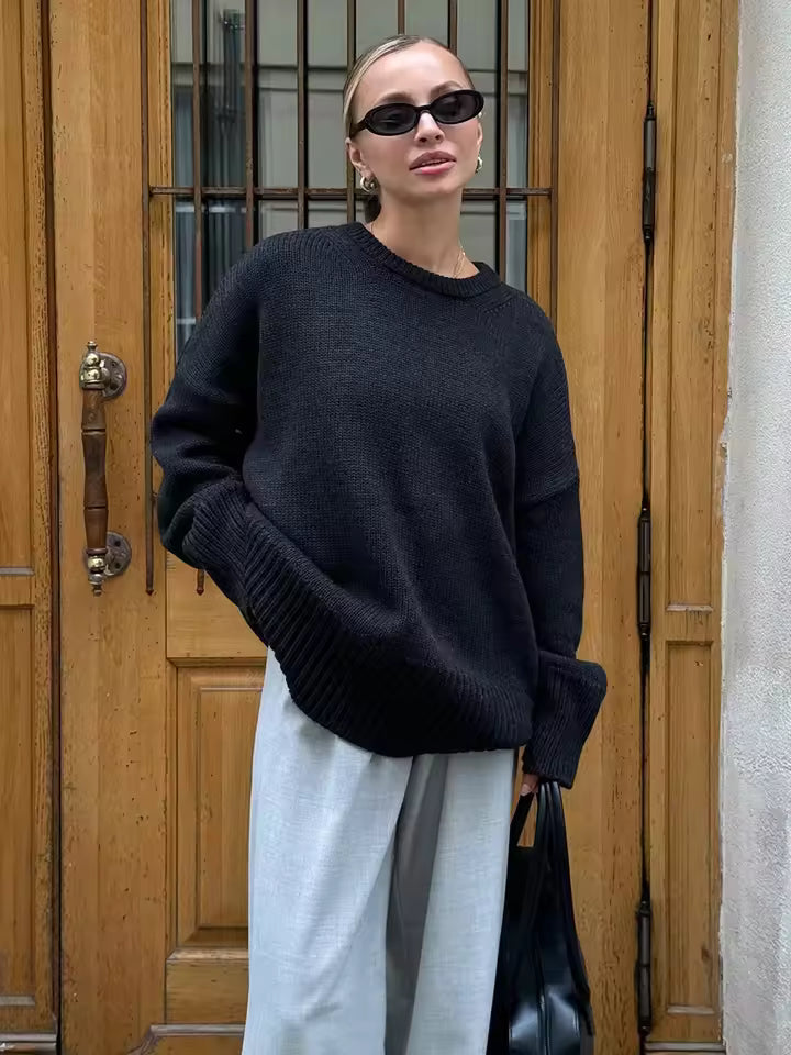 Damen Pullover mit Rundhalsausschnitt und elastischen Bündchen
