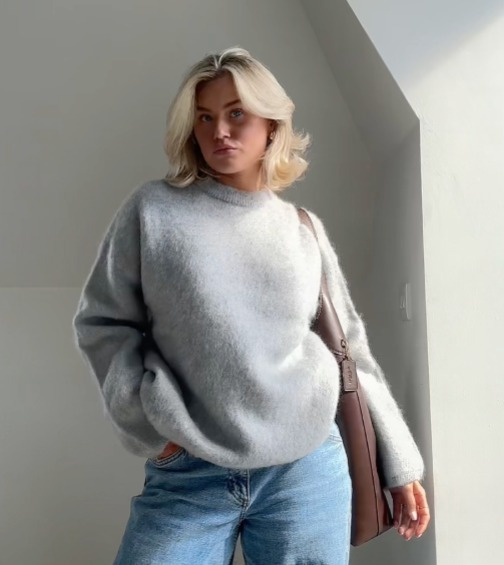 Damen Pullover mit Rundhalsausschnitt und gerippten Bündchen