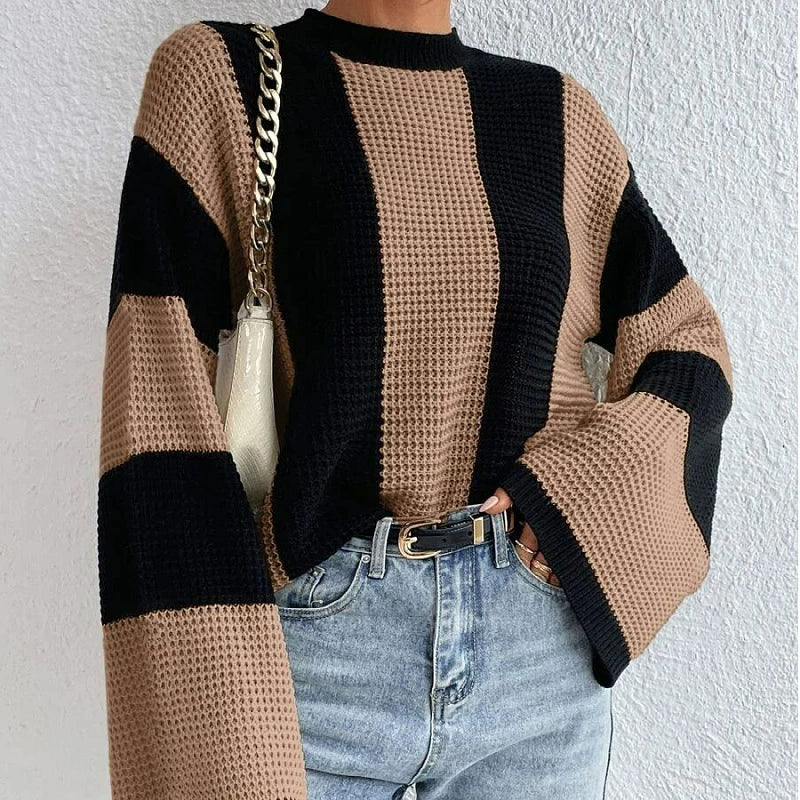 Damen Pullover mit Rundhalsausschnitt und Streifenmuster