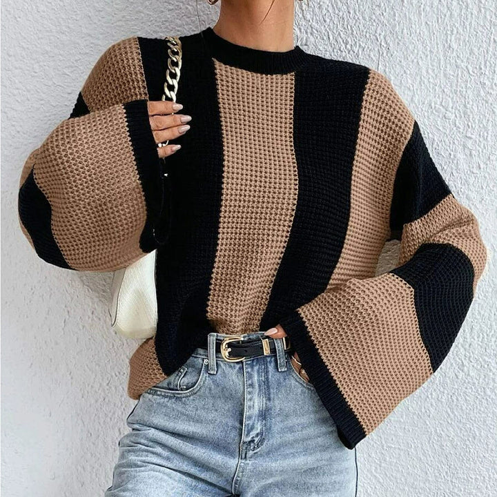 Damen Pullover mit Rundhalsausschnitt und Streifenmuster