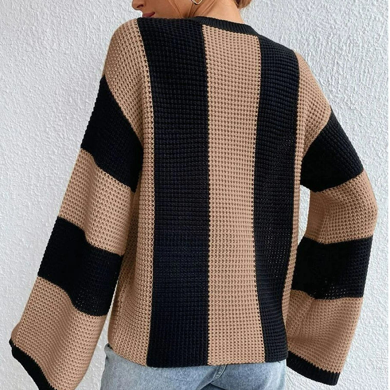 Damen Pullover mit Rundhalsausschnitt und Streifenmuster