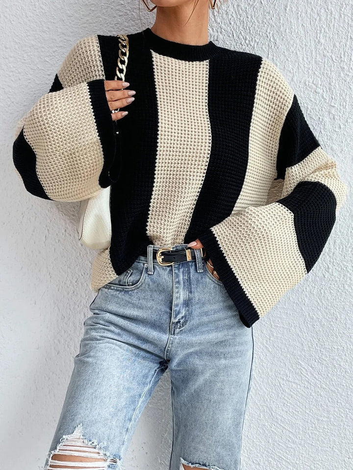 Damen Pullover mit Rundhalsausschnitt und Streifenmuster