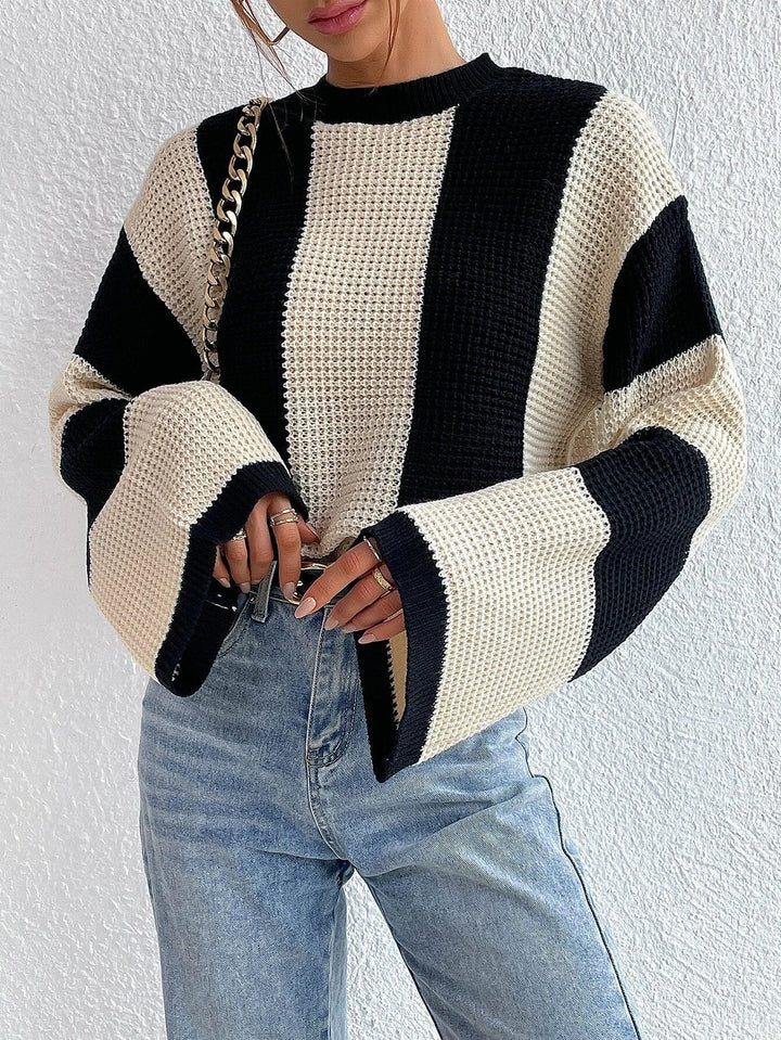 Damen Pullover mit Rundhalsausschnitt und Streifenmuster