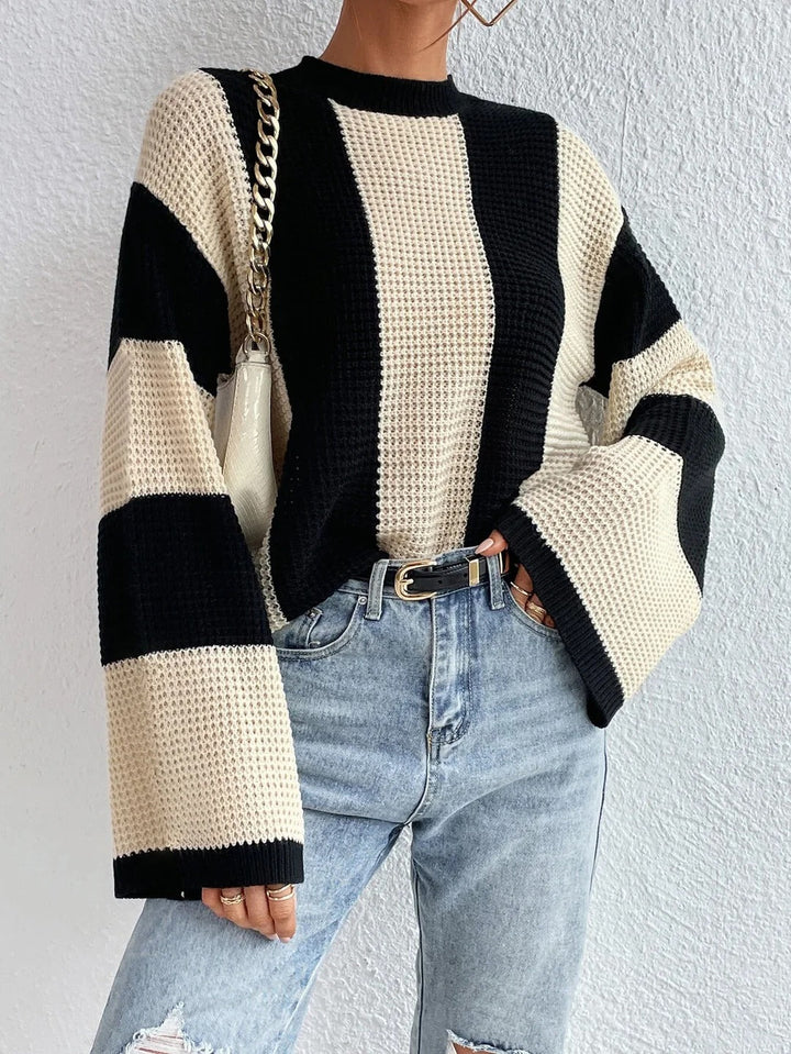 Damen Pullover mit Rundhalsausschnitt und Streifenmuster