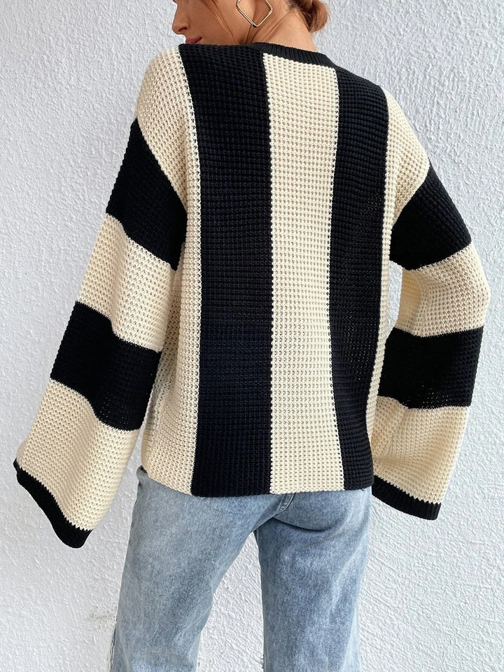 Damen Pullover mit Rundhalsausschnitt und Streifenmuster