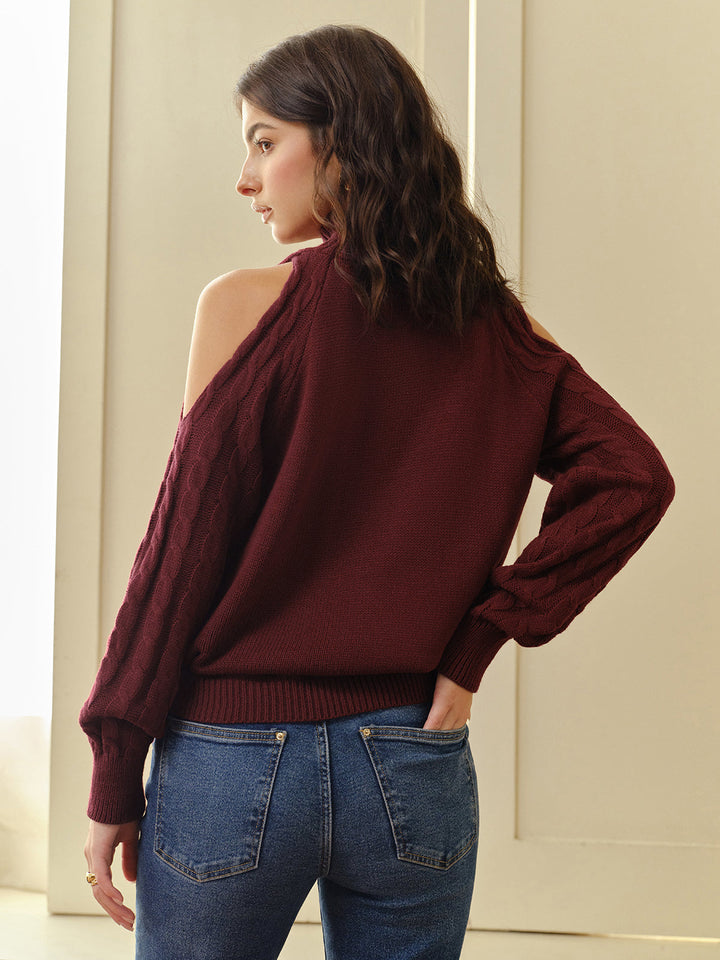 Damen Pullover mit Schulterausschnitten und Zopfmuster