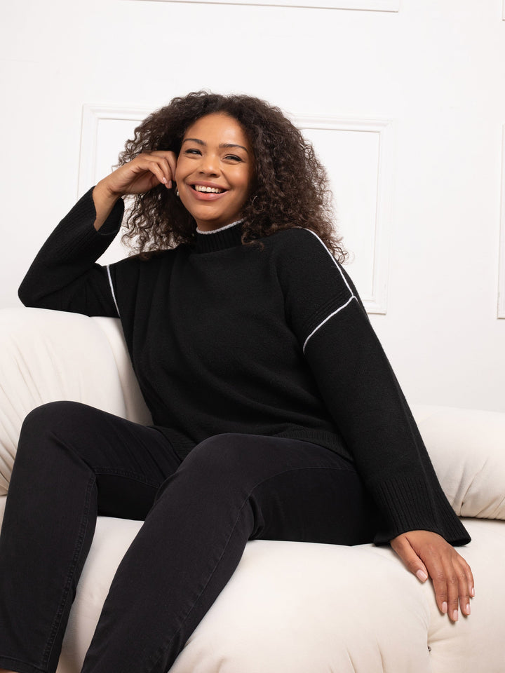 Tomke Damen Pullover mit Stehkragen und Kontrastkanten