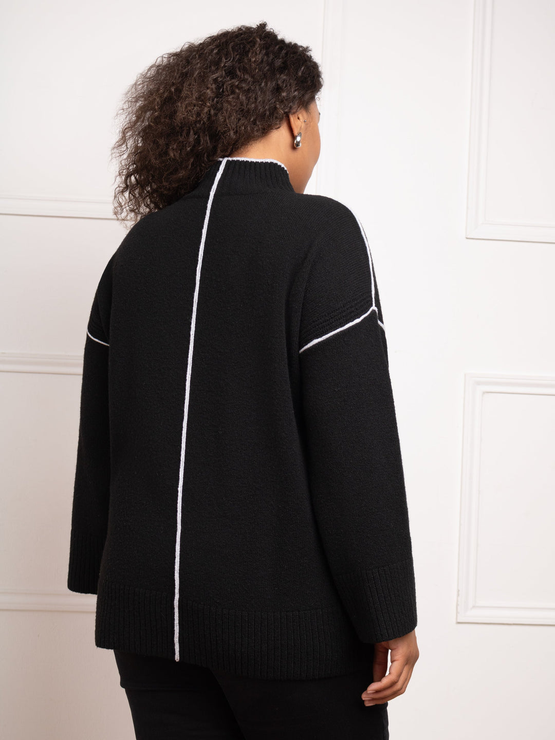 Tomke Damen Pullover mit Stehkragen und Kontrastkanten