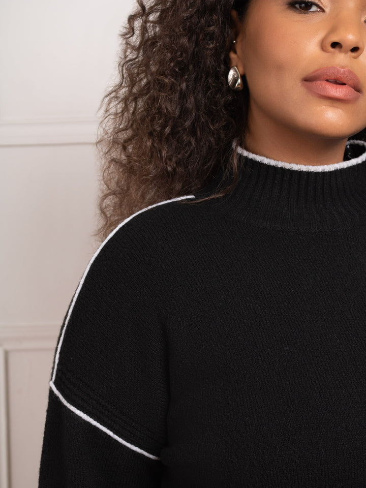 Tomke Damen Pullover mit Stehkragen und Kontrastkanten