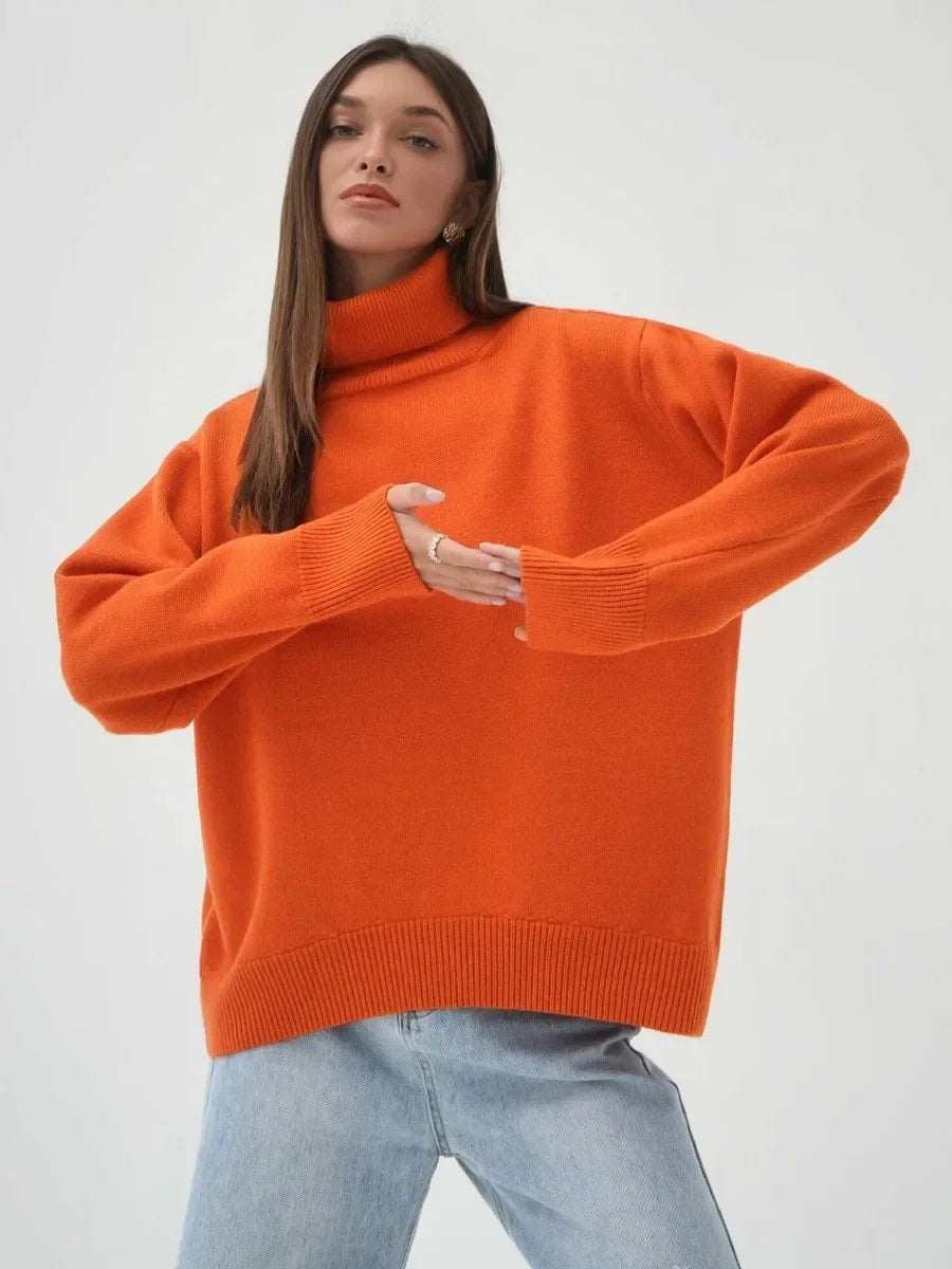 Damen Rollkragenpullover mit hohem Kragen und elastischen Bündchen