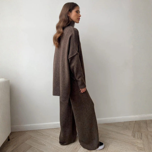 Damen Rollkragenpullover und Weite Hose Set mit Langen Ärmeln