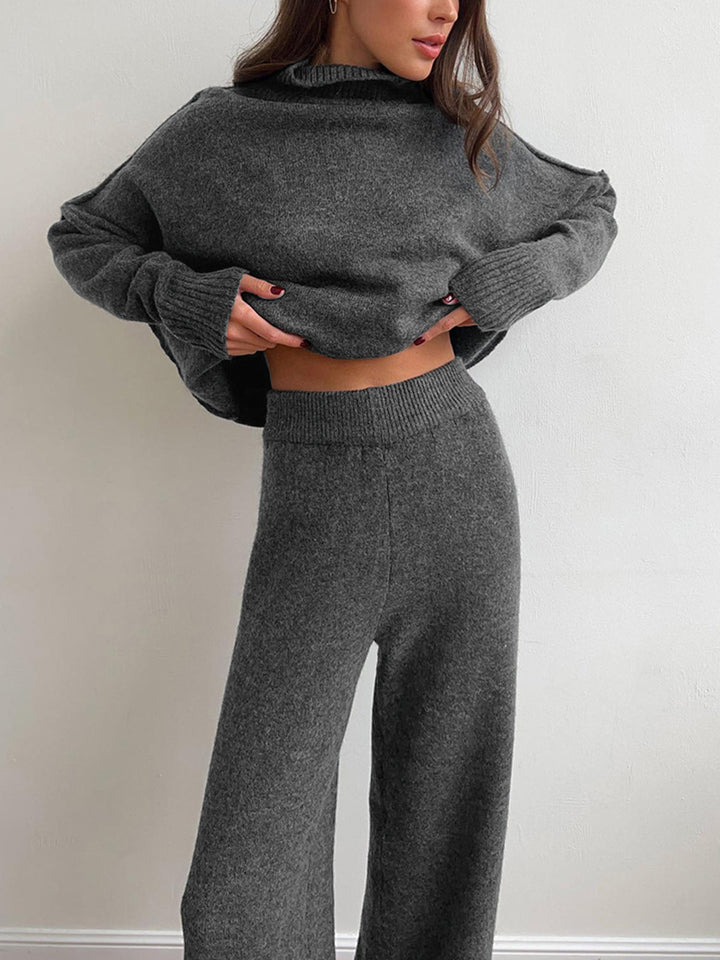 Damen Rollkragenpullover und Weite Hose Set mit Langen Ärmeln