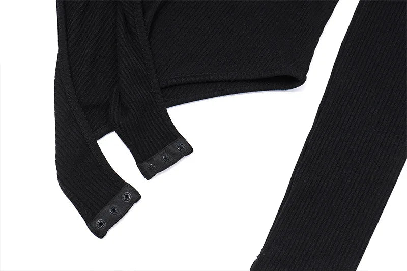 Dames bodysuit met lange mouwen, ronde hals, ribstructuur en knoopsluiting