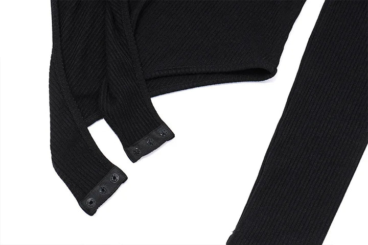 Dames bodysuit met lange mouwen, ronde hals, ribstructuur en knoopsluiting