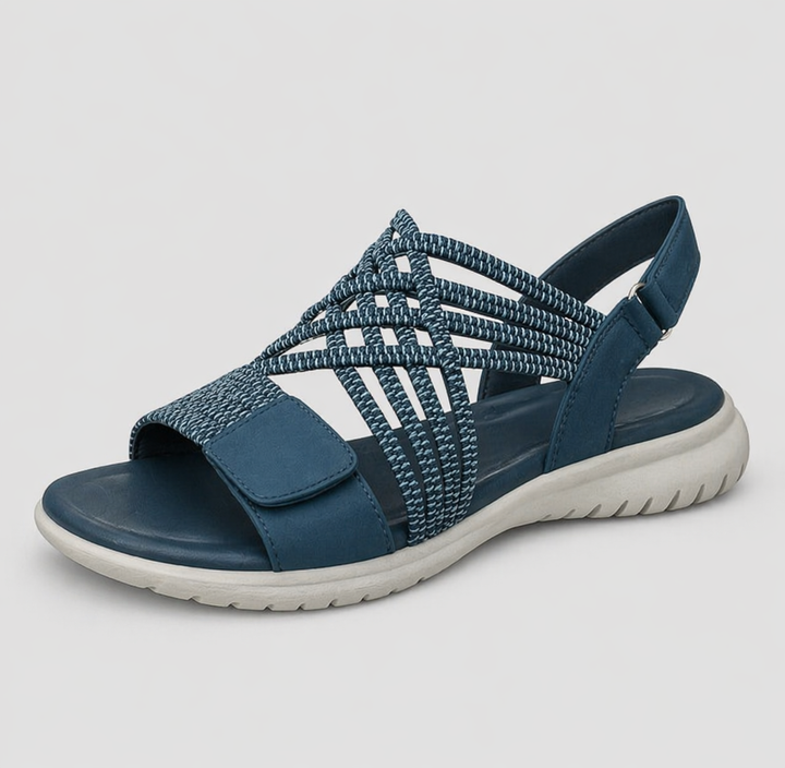 Damen Sandalen mit Geflochtenen Elastikriemen und Gepolstertem Fußbett