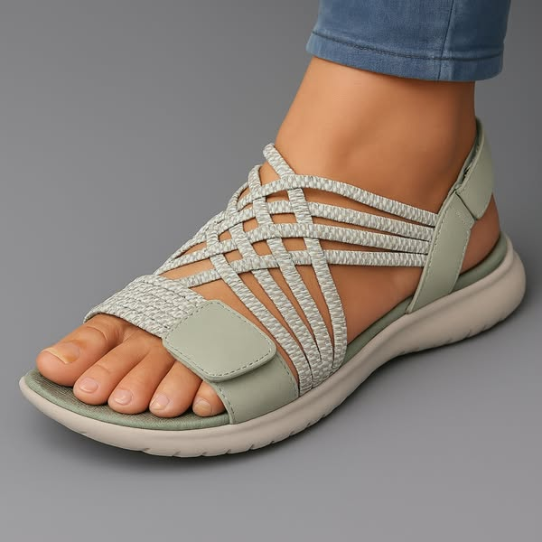 Damen Sandalen mit Geflochtenen Elastikriemen und Gepolstertem Fußbett
