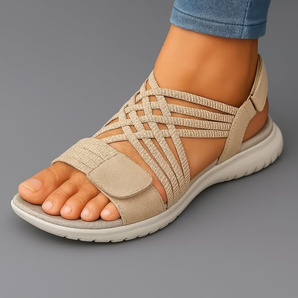 Damen Sandalen mit Geflochtenen Elastikriemen und Gepolstertem Fußbett