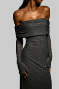 Seraphina | Damen Glitzer Schulterfreies Maxikleid