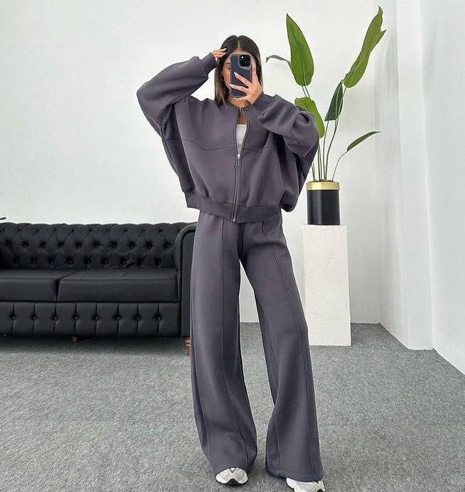 Dames set joggingpak met ritstop en elastische broek met trekkoord