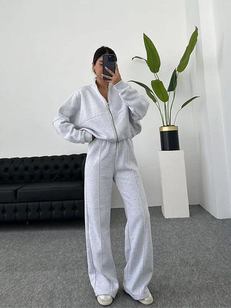 Dames set joggingpak met ritstop en elastische broek met trekkoord