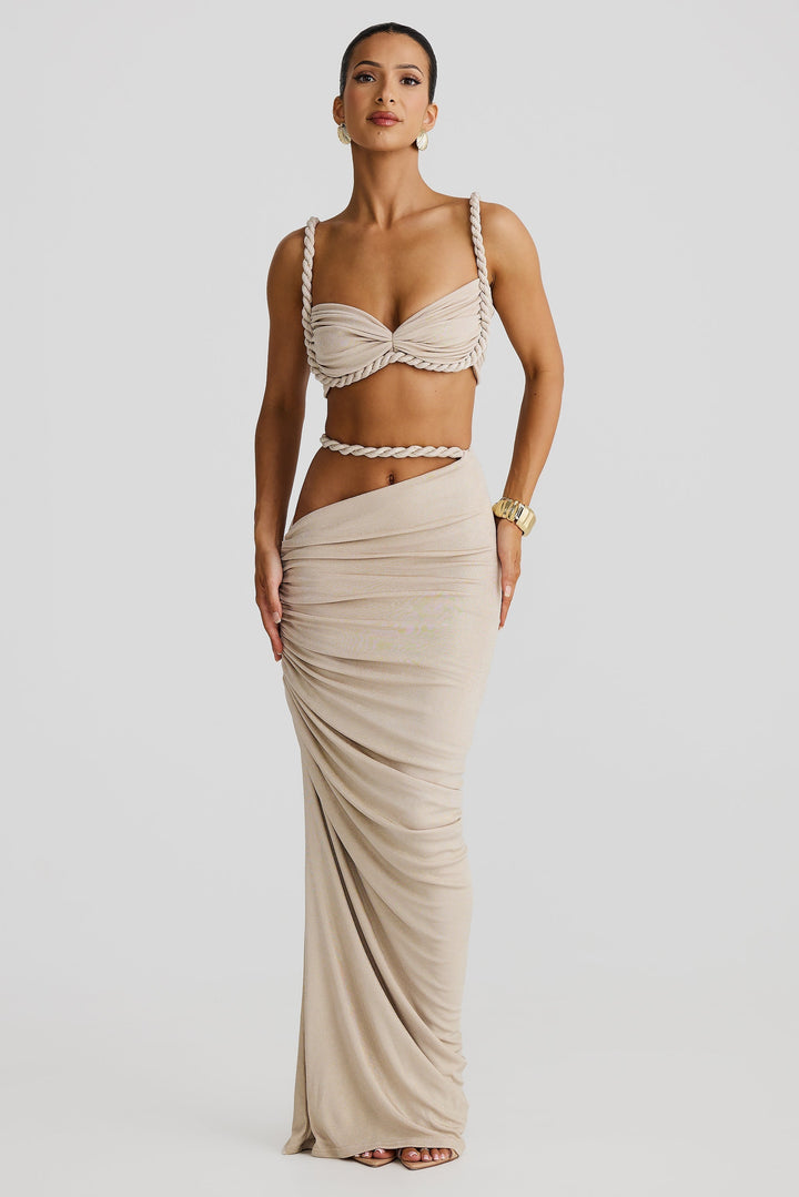 Dames set met bustiertop en maxirok met gevlochten bandjes en rimpels aan de zijkant