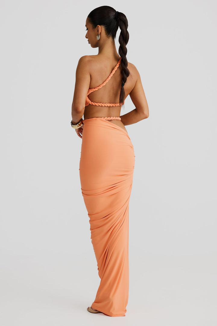 Dames set met bustiertop en maxirok met gevlochten bandjes en rimpels aan de zijkant