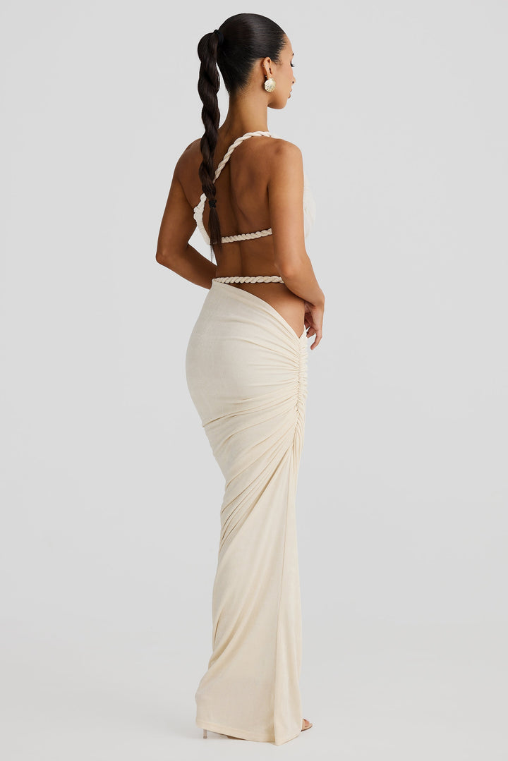 Dames set met bustiertop en maxirok met gevlochten bandjes en rimpels aan de zijkant