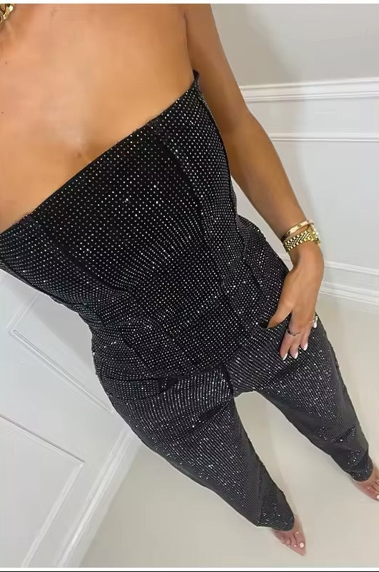 Damesset met top met lovertjes en lange broek