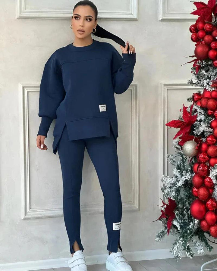Damen Set mit Rundhals-Pullover und Leggings mit Kängurutasche