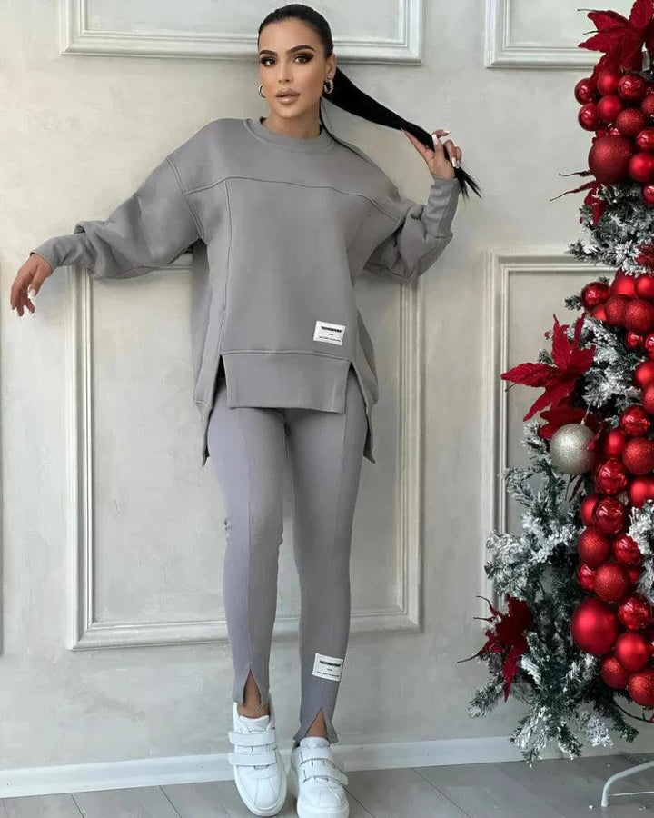 Damen Set mit Rundhals-Pullover und Leggings mit Kängurutasche