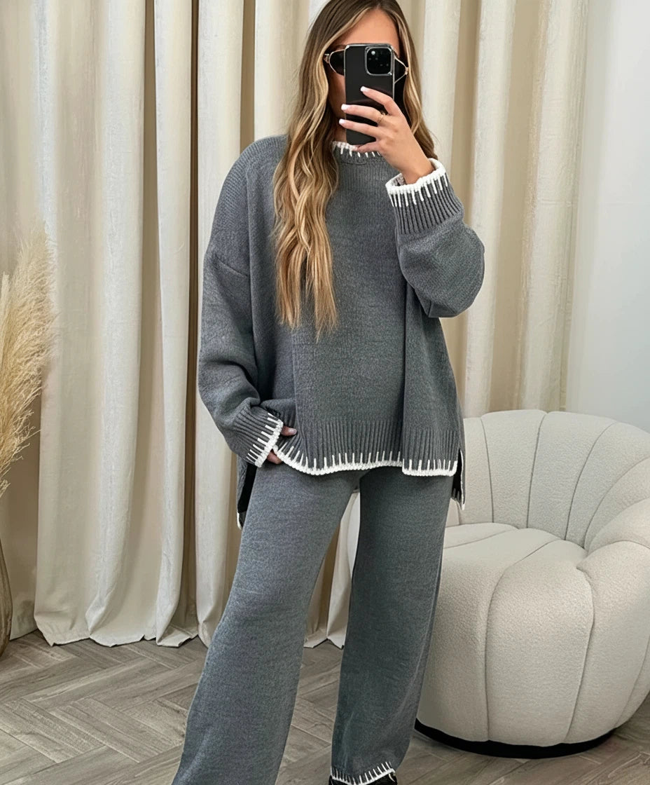 Dames set met ronde hals trui en lange broek