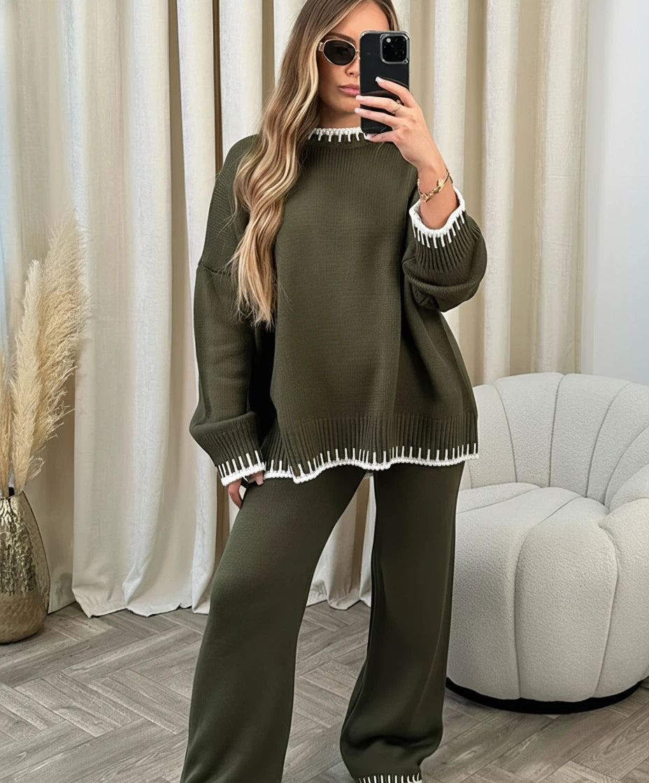 Dames set met ronde hals trui en lange broek