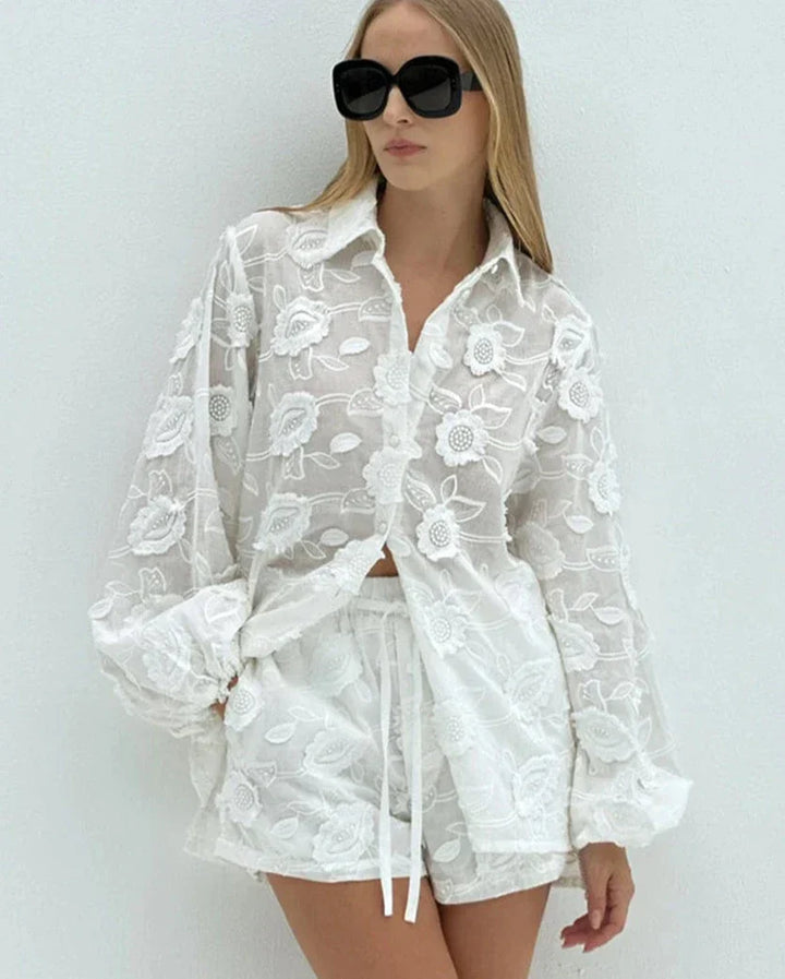 Dames Zomerset met bloemenapplicaties: Overhemd en Korte Broek