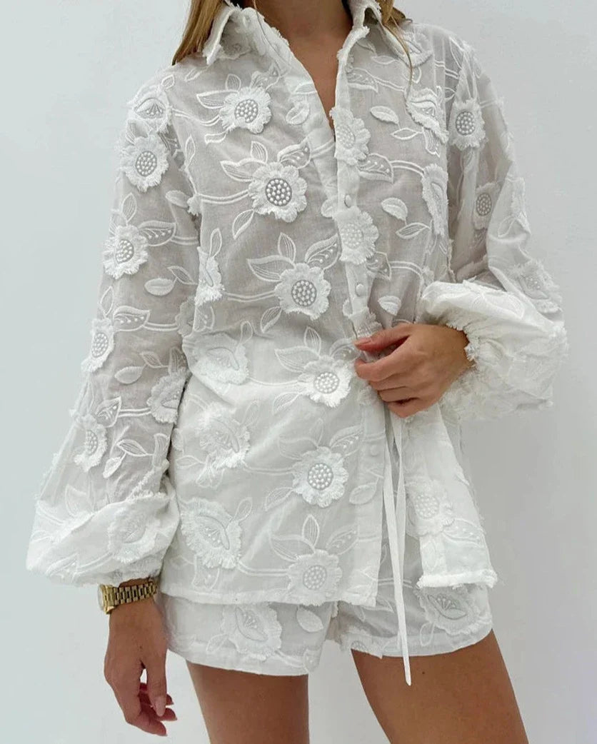 Dames Zomerset met bloemenapplicaties: Overhemd en Korte Broek