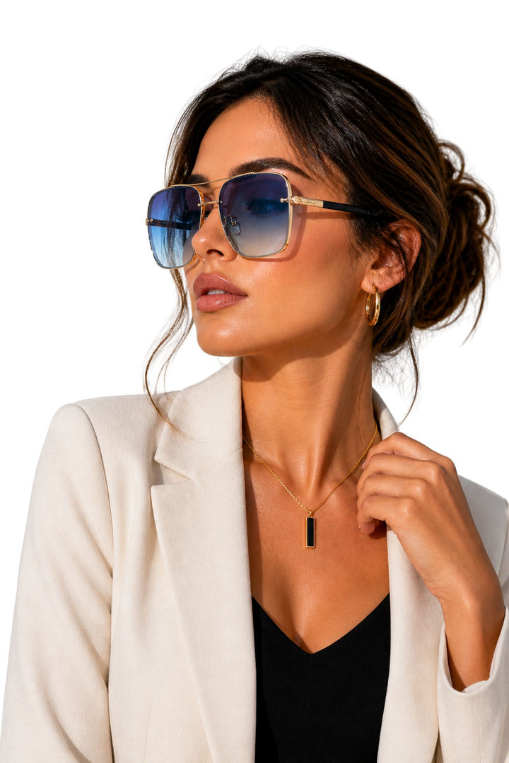 Damen Sonnenbrille mit Aviator-Rahmen und Doppelsteg aus Metall