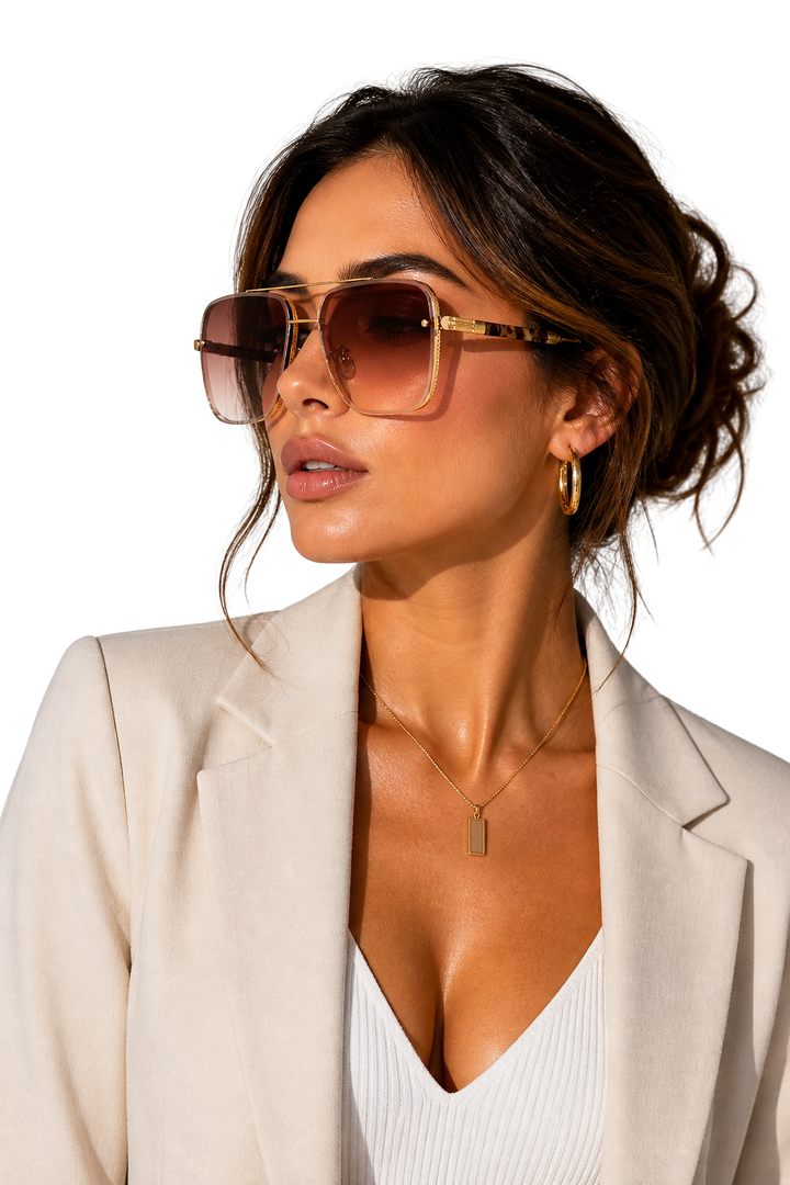 Damen Sonnenbrille mit Aviator-Rahmen und Doppelsteg aus Metall