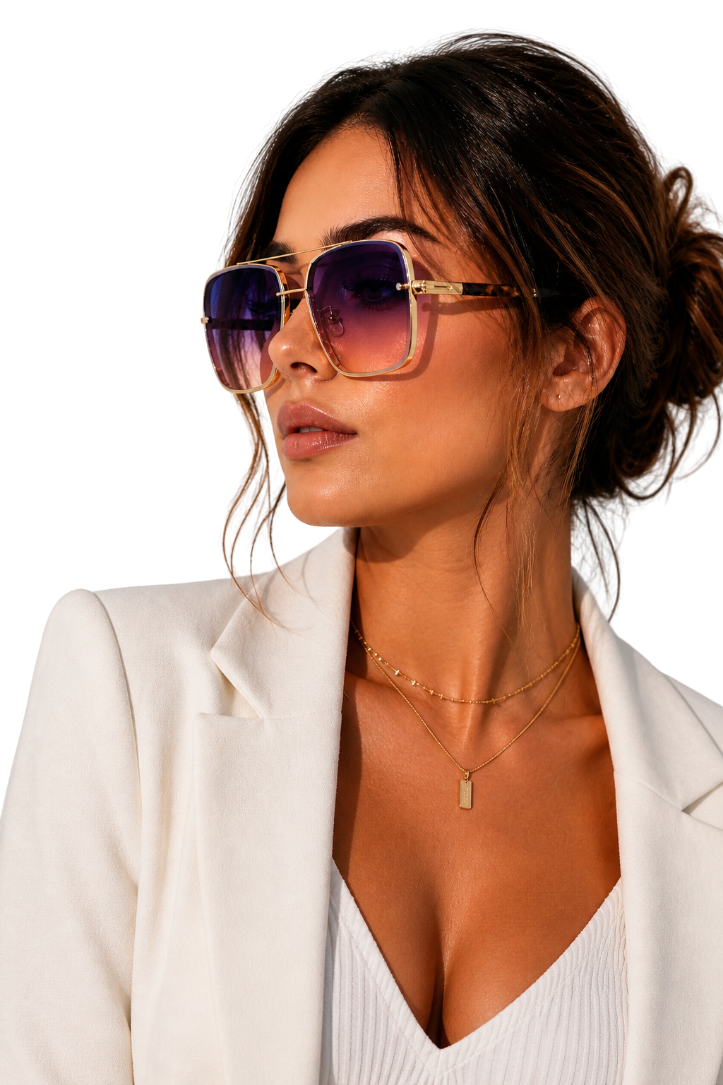 Damen Sonnenbrille mit Aviator-Rahmen und Doppelsteg aus Metall