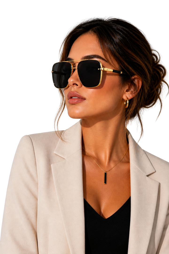 Damen Sonnenbrille mit Aviator-Rahmen und Doppelsteg aus Metall