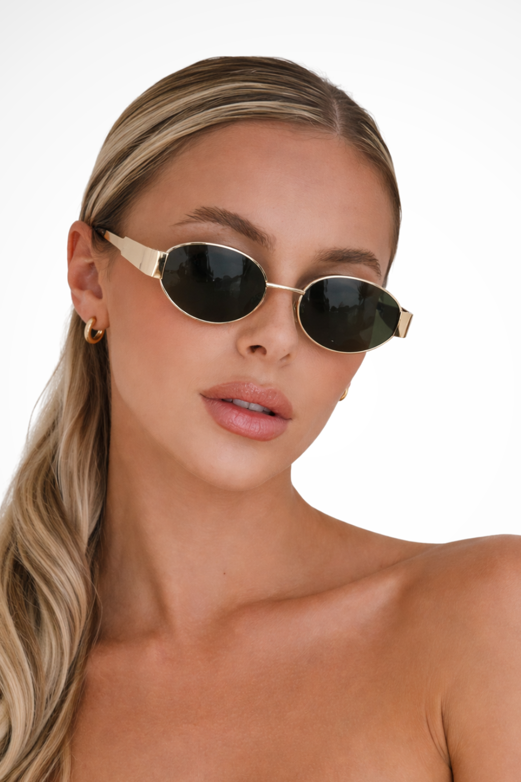 Damen Sonnenbrille mit ovalem Rahmen und Metallgestell