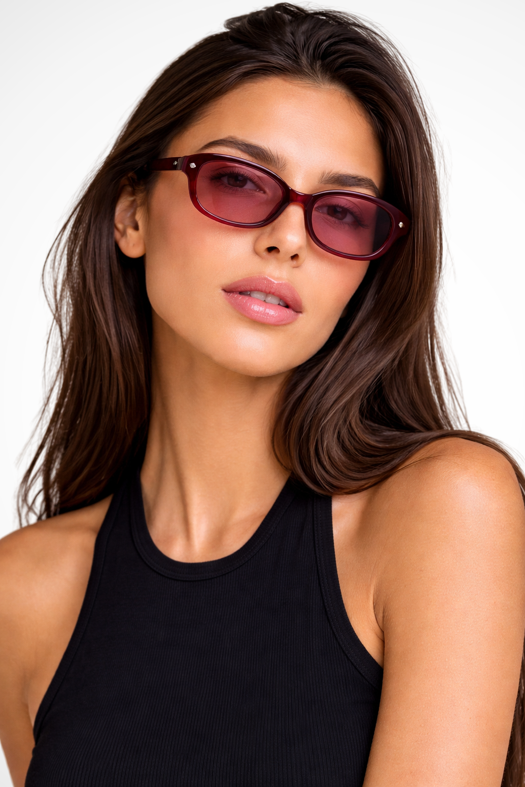 Damen Sonnenbrille mit Rechteckrahmen und abgeschrägten Ecken