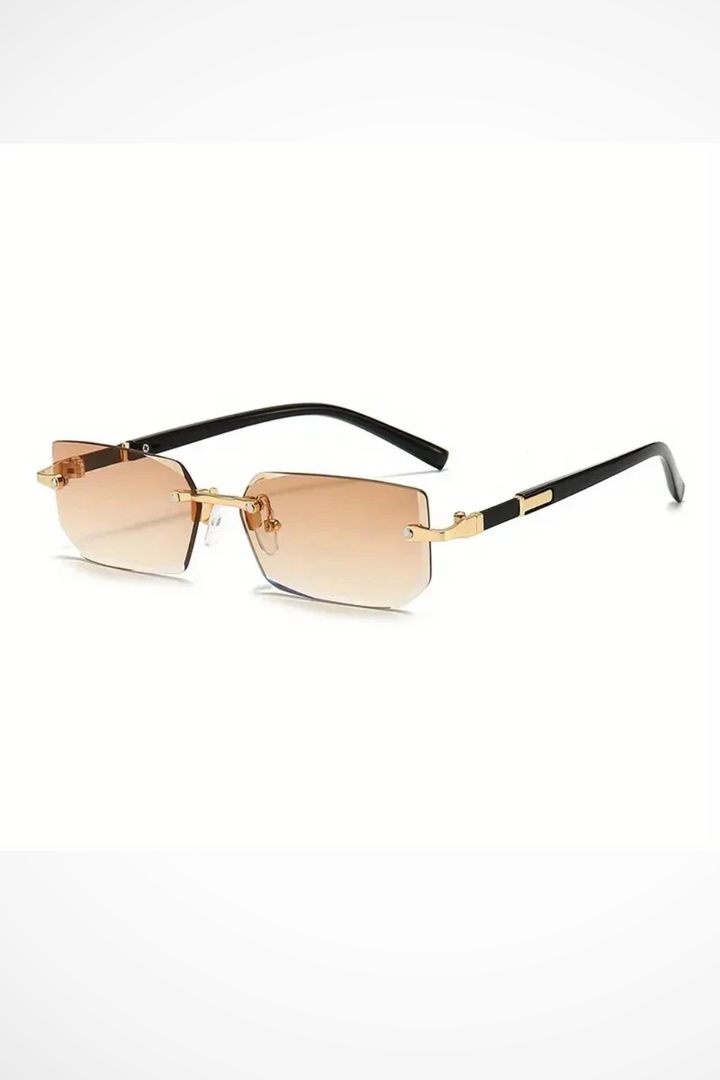 Damen Sonnenbrille ohne Rahmen mit rechteckigen Gläsern und Metallsteg