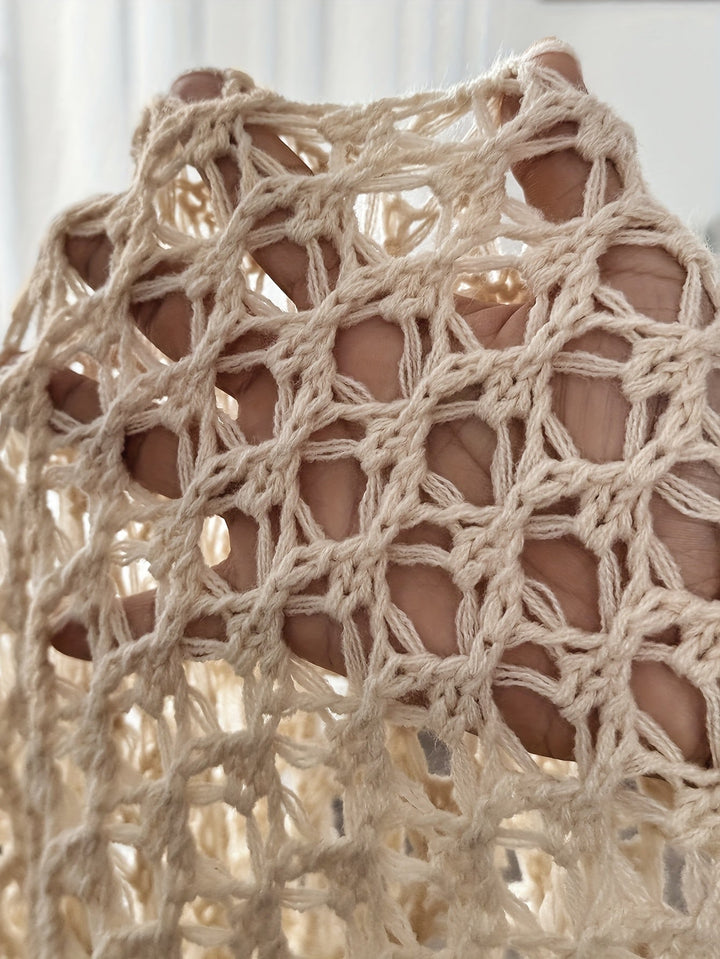 Damesvest met openvallende voorkant, wijde mouwen en ajourpatroon