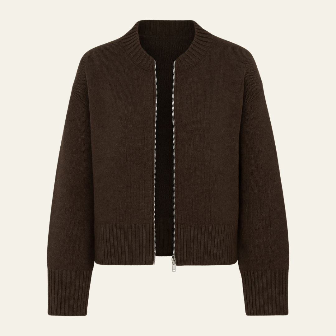 Damesvest met ritssluiting, opstaande kraag en lange mouwen